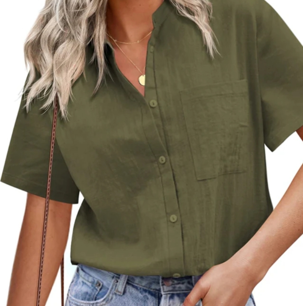 Olive Green Button-Up Women's Top